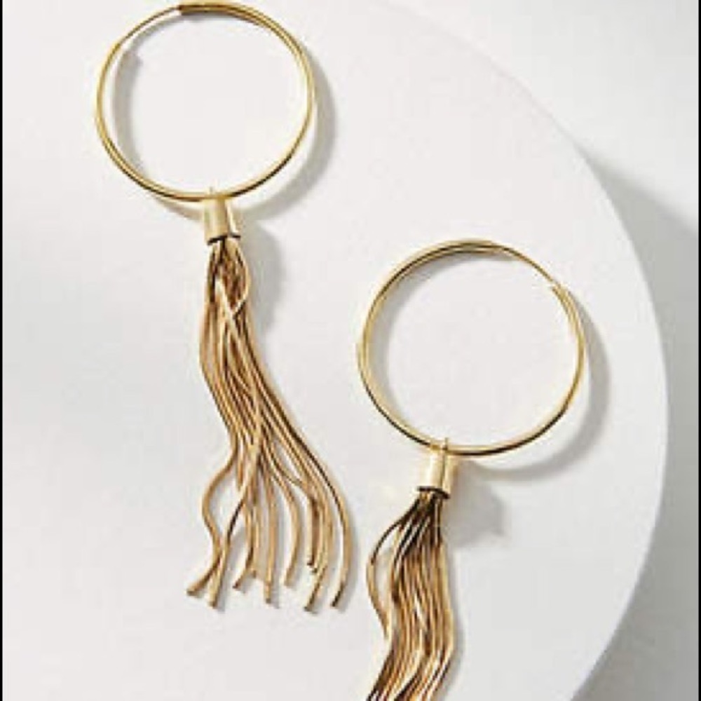 Anthropologie Lena Benard  Golden Tassel Hoop Earrings